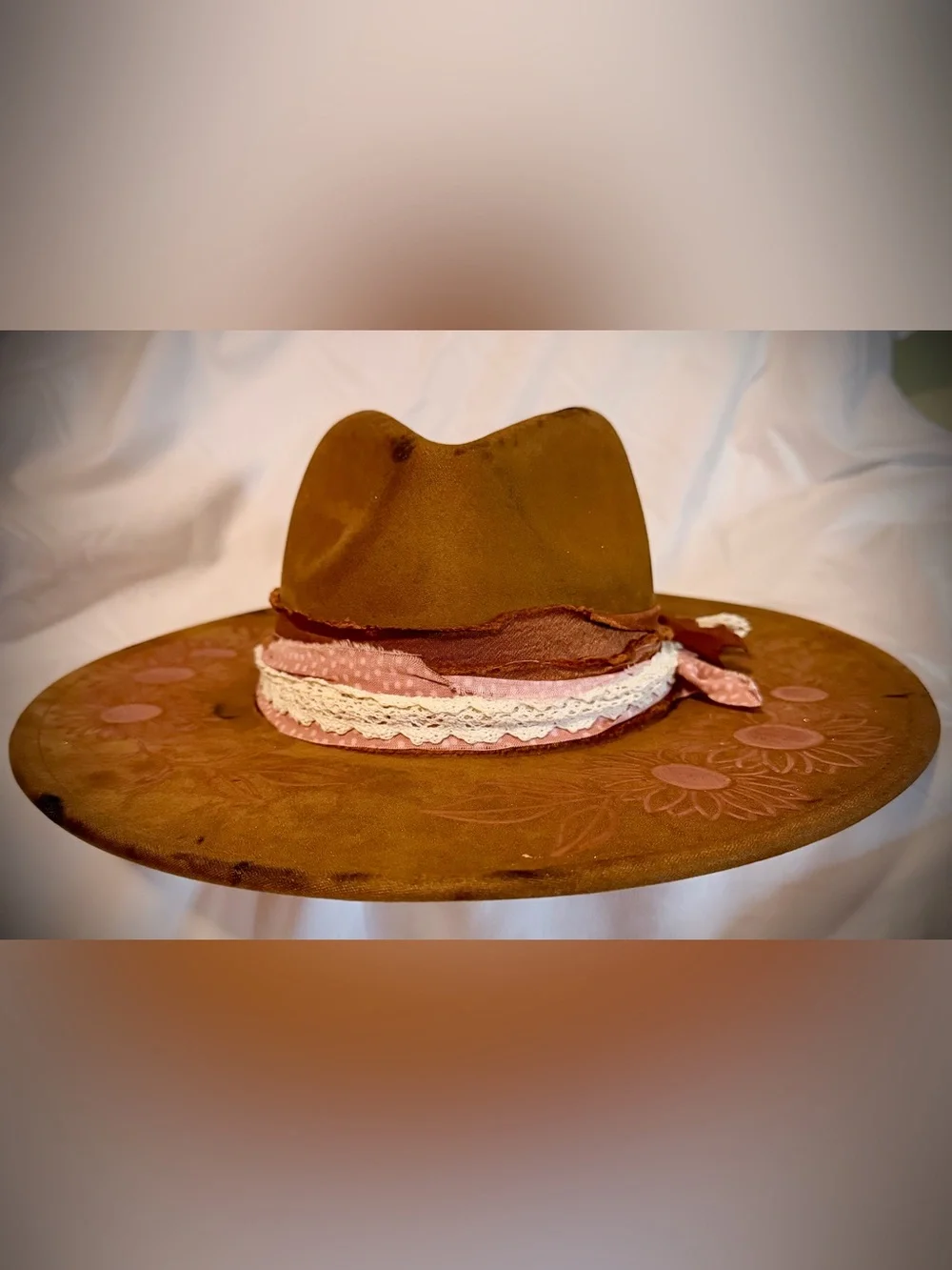 Brown 'Free Spirit' Wide Brim Women’s Vegan Suede Hat